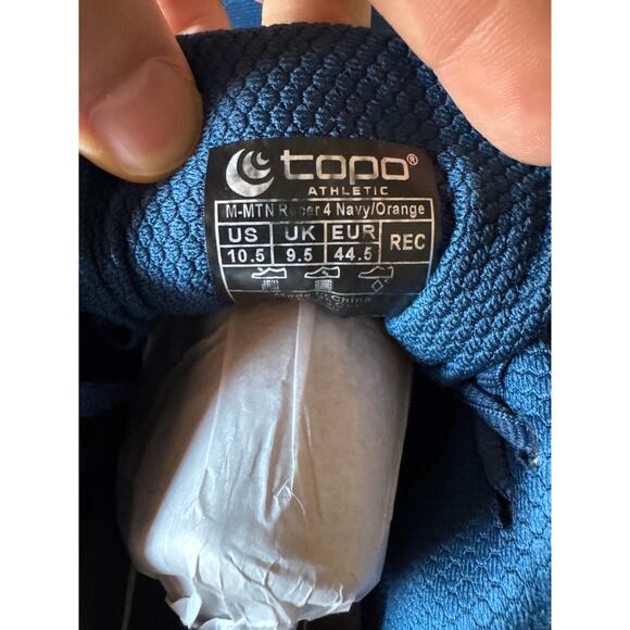 Topo Athletic M-MTN Racer 4 Navy Orange 10.5 Men’s Vibram Zipfoam Shoes - Picture 6 of 8